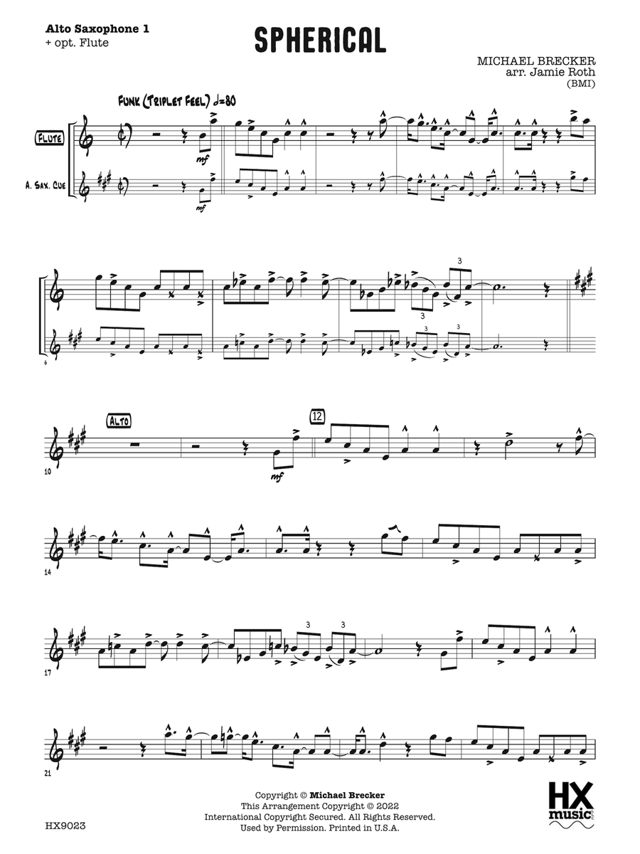 Spherical: E-flat Alto Saxophone 1 (with optional Flute) Flute scores gallery preview page 1