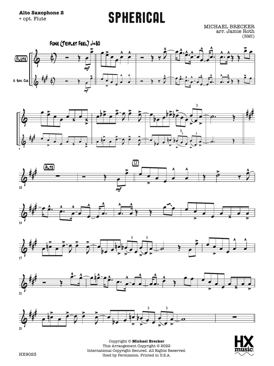 Spherical: E-flat Alto Saxophone 2 (with optional Flute) Flute scores gallery preview page 1