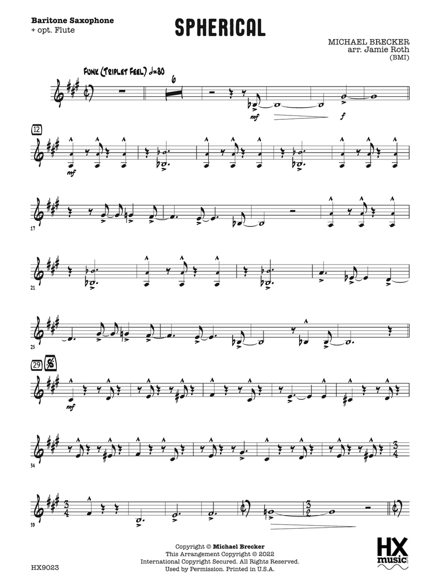 Spherical: E-flat Baritone Saxophone (with optional Flute) Flute scores gallery preview page 1