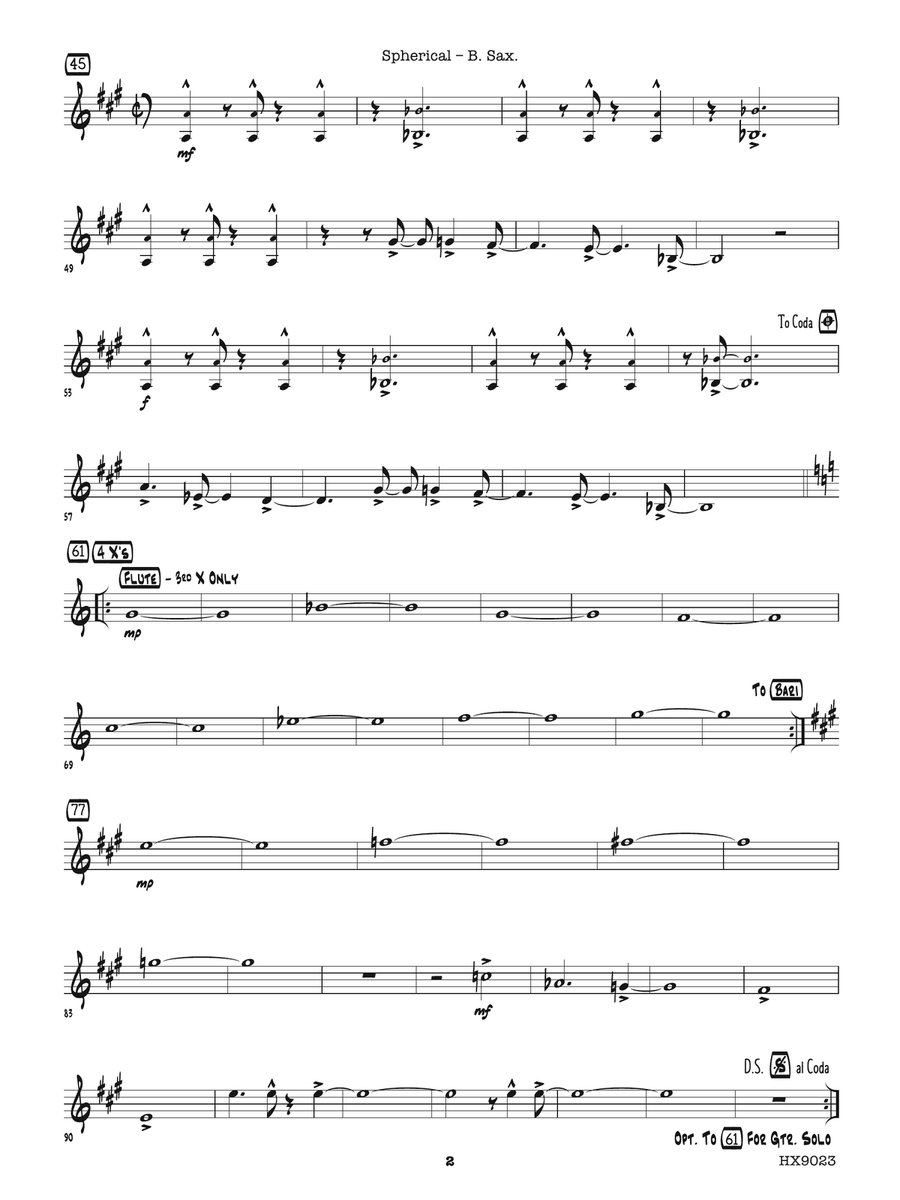 Spherical: E-flat Baritone Saxophone (with optional Flute) Flute scores gallery preview page 2