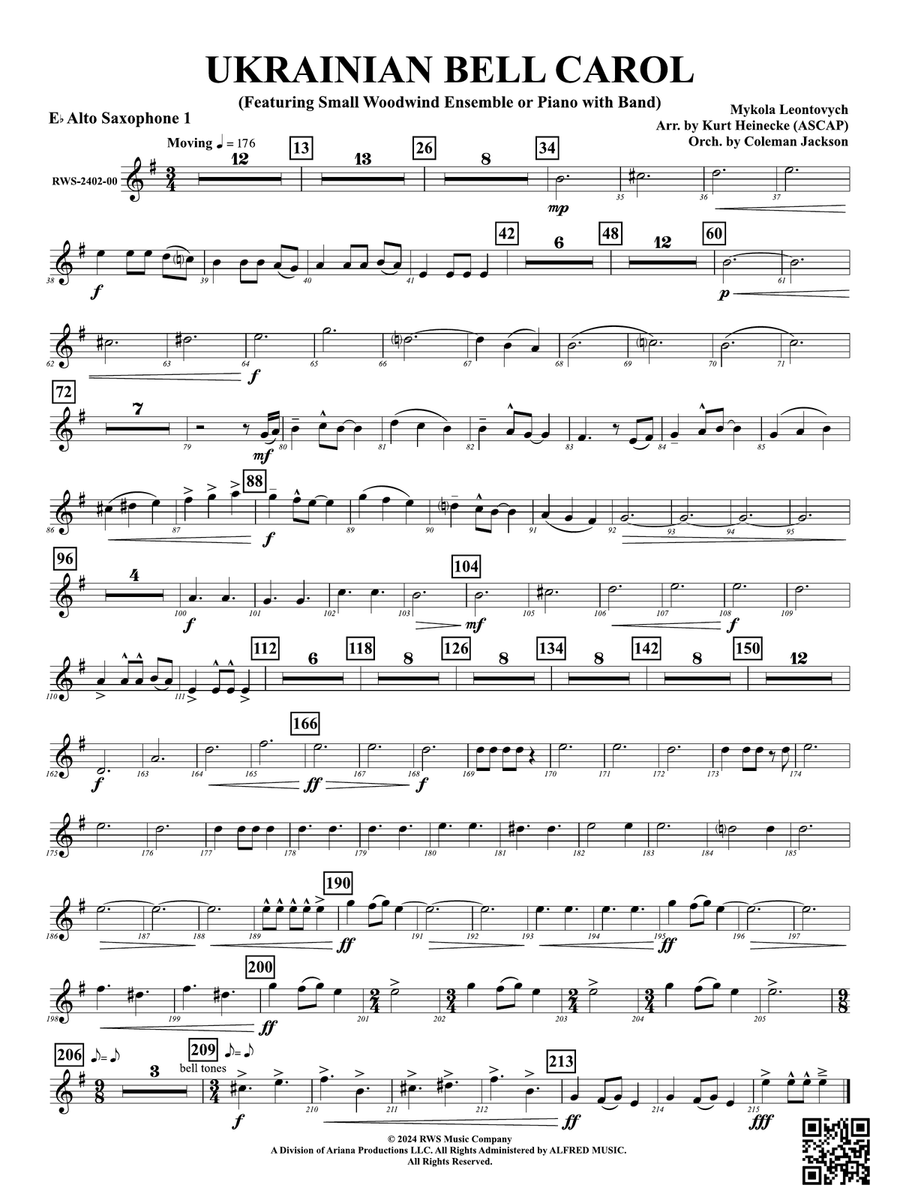 Ukrainian Bell Carol (Featuring a Small Woodwind Ensemble or Piano with Band): 1st E-flat Alto Saxophone Woodwind Ensemble scores gallery preview page 1