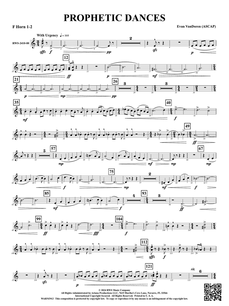 Prophetic Dances: 1st & 2nd F Horns Horn scores gallery preview page 1