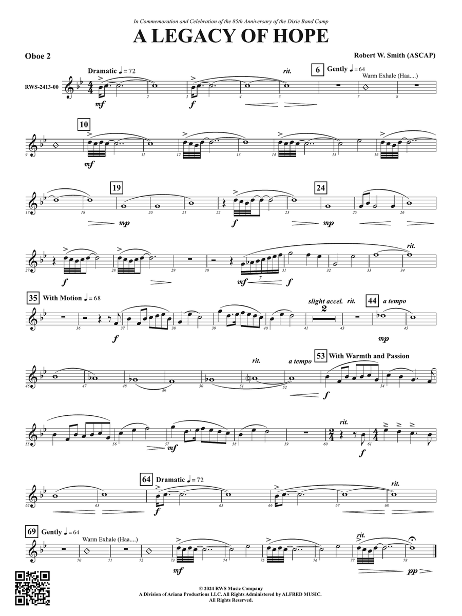 A Legacy of Hope: 2nd Oboe Oboe scores gallery preview page 1