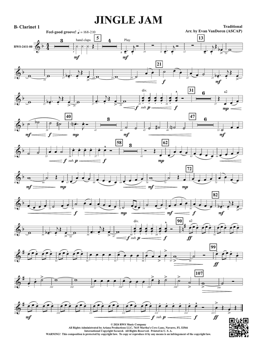 Jingle Jam: 1st B-flat Clarinet B-Flat Clarinet scores gallery preview page 1
