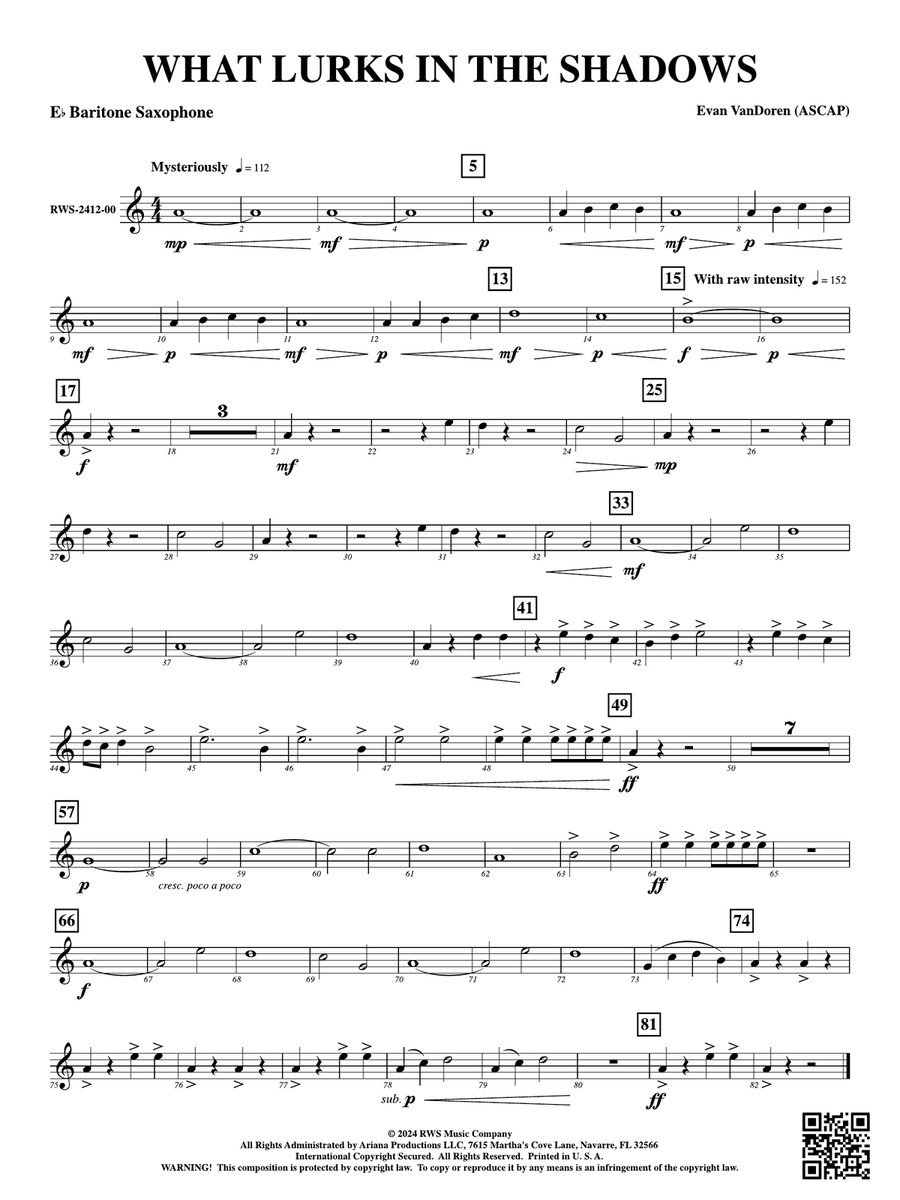 What Lurks in the Shadows: E-flat Baritone Saxophone Baritone Saxophone scores gallery preview page 1