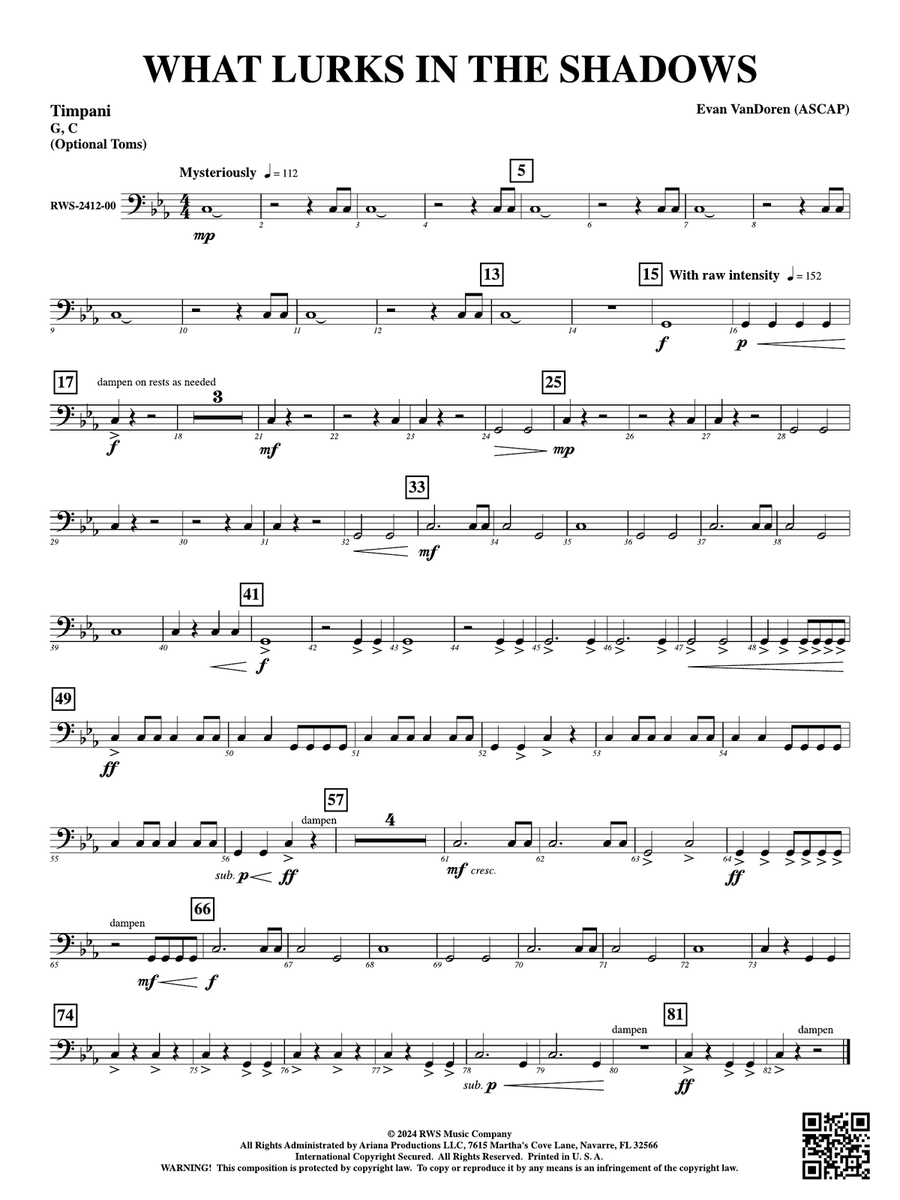 What Lurks in the Shadows: Timpani Percussion scores gallery preview page 1