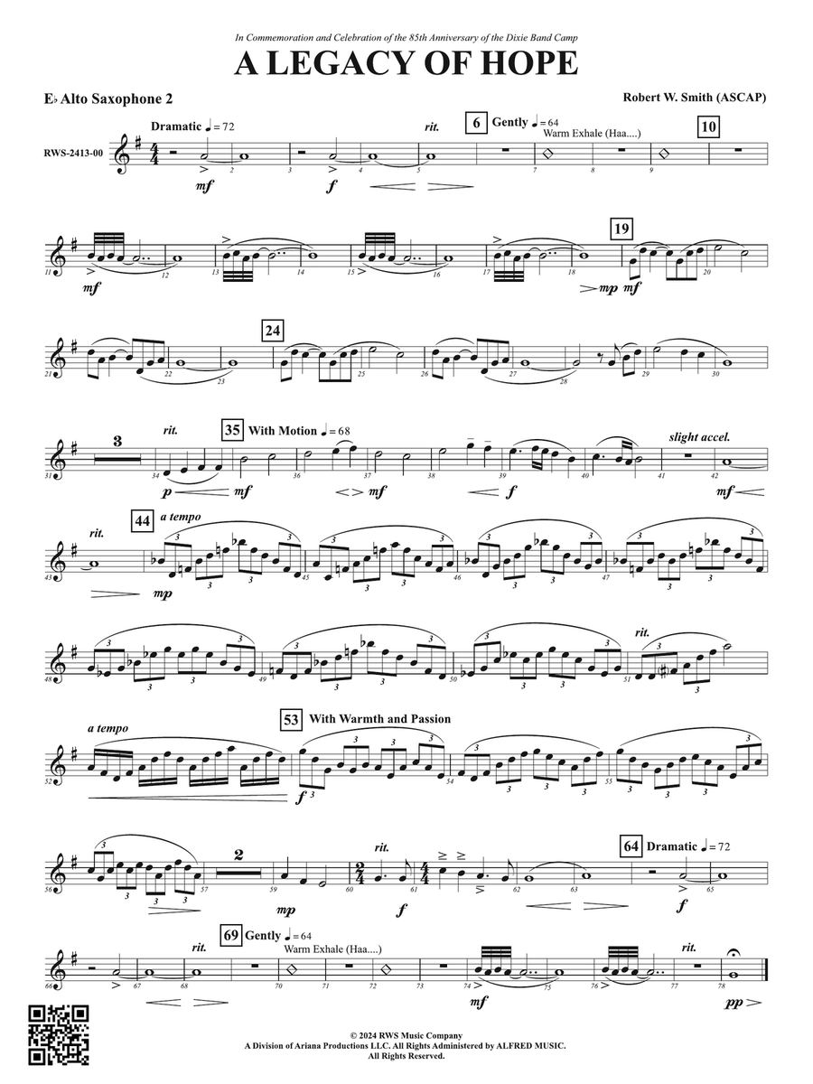 A Legacy of Hope: 2nd E-flat Alto Saxophone Alto Saxophone scores gallery preview page 1