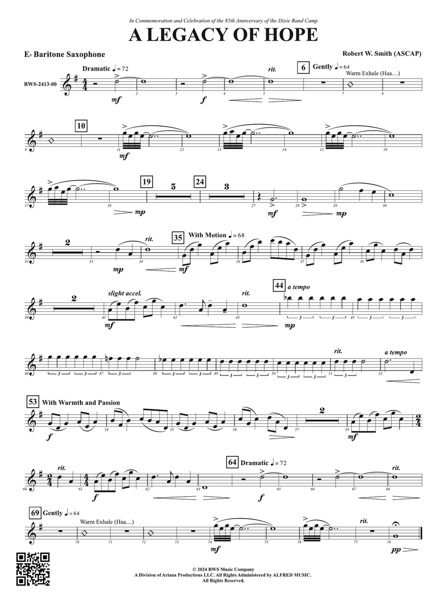 A Legacy of Hope: E-flat Baritone Saxophone Baritone Saxophone scores gallery preview page 1