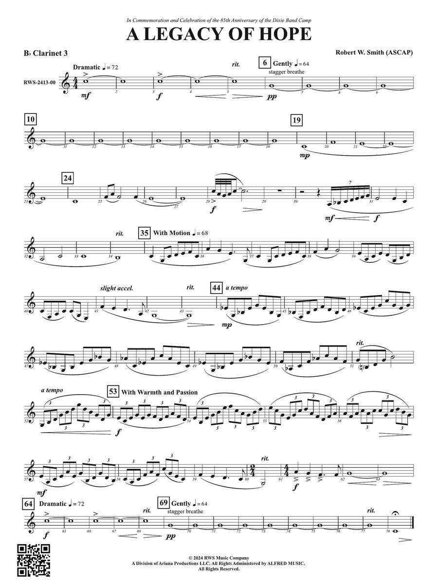 A Legacy of Hope: 3rd B-flat Clarinet B-Flat Clarinet scores gallery preview page 1