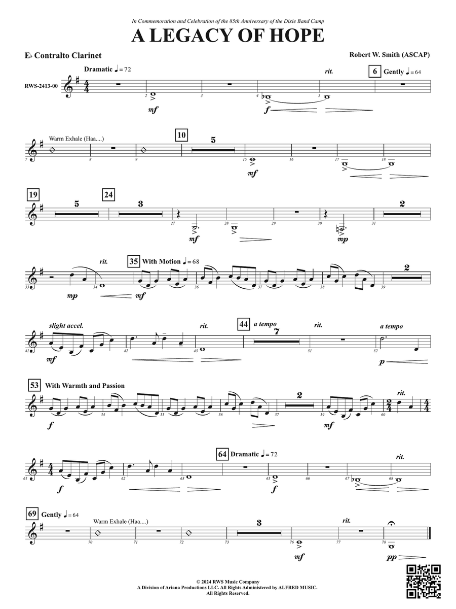 A Legacy of Hope: E-flat Contra-Alto Clarinet Clarinet scores gallery preview page 1