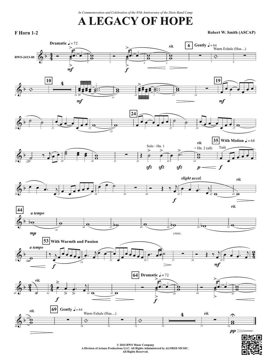 A Legacy of Hope: 1st & 2nd F Horns Horn scores gallery preview page 1