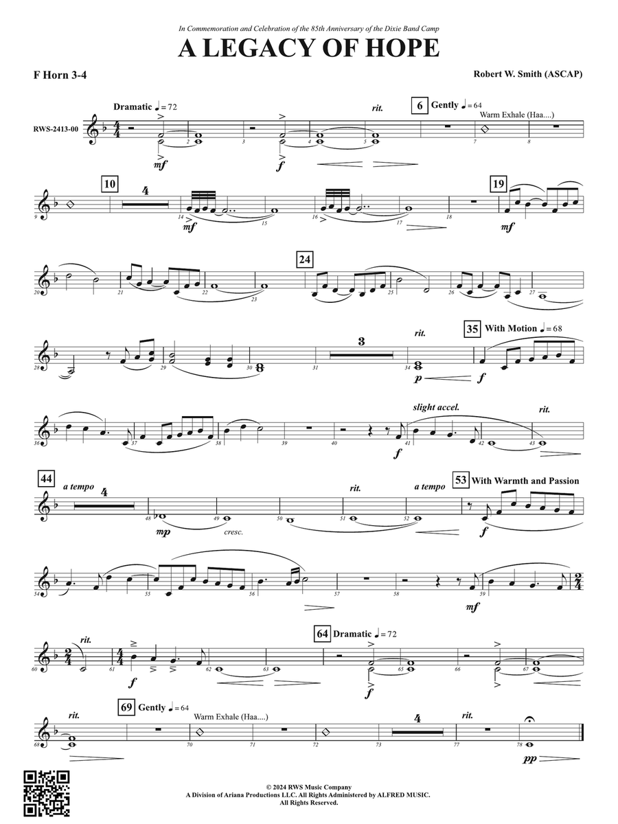 A Legacy of Hope: 3rd & 4th F Horns Horn scores gallery preview page 1