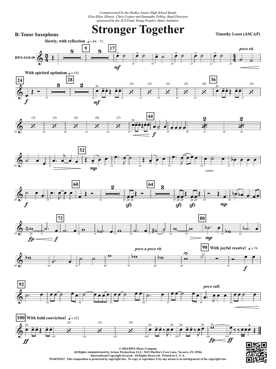 Stronger Together: B-flat Tenor Saxophone Tenor Saxophone scores gallery preview page 1
