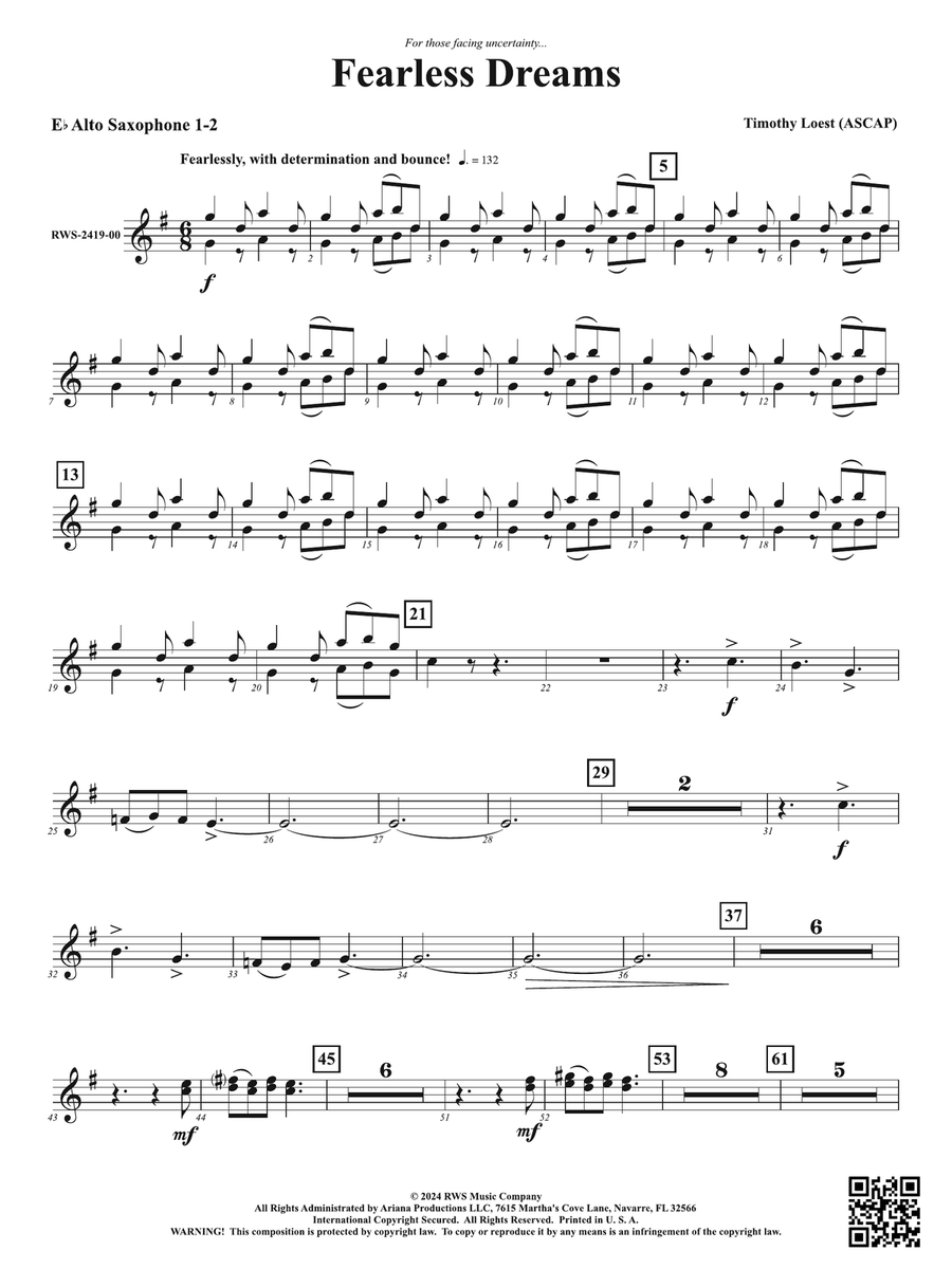 Fearless Dreams: 1st & 2nd E-flat Alto Saxophone Alto Saxophone scores gallery preview page 1
