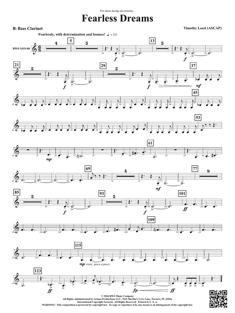 Fearless Dreams: B-flat Bass Clarinet Bass Clarinet scores gallery preview page 1