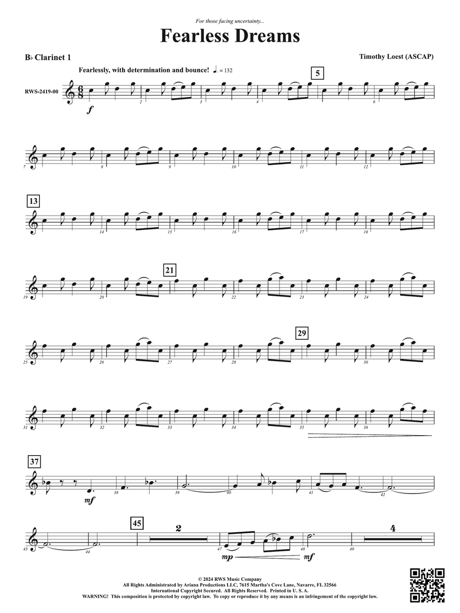 Fearless Dreams: 1st B-flat Clarinet B-Flat Clarinet scores gallery preview page 1
