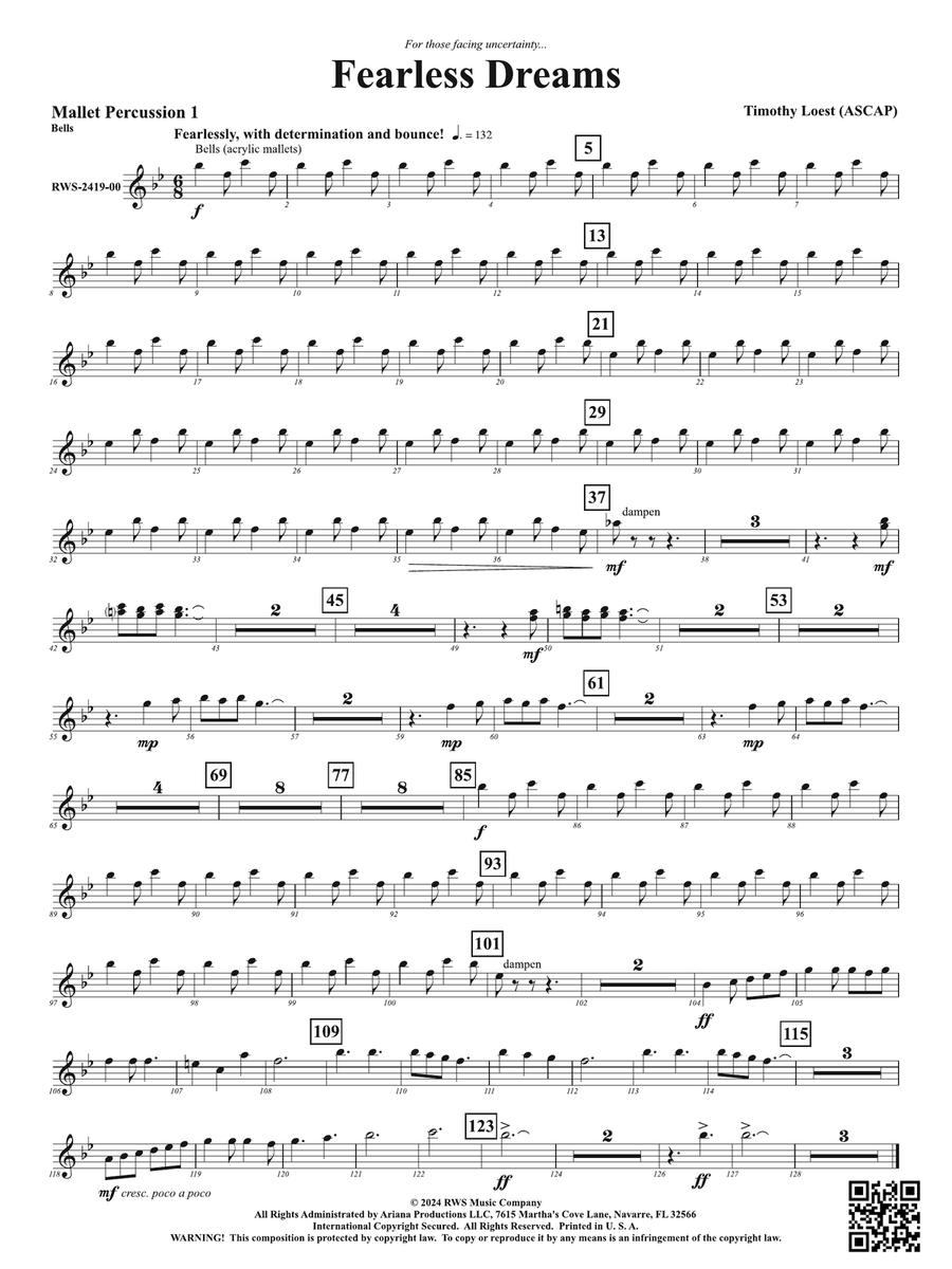 Fearless Dreams: 1st Mallet Percussion Percussion scores gallery preview page 1