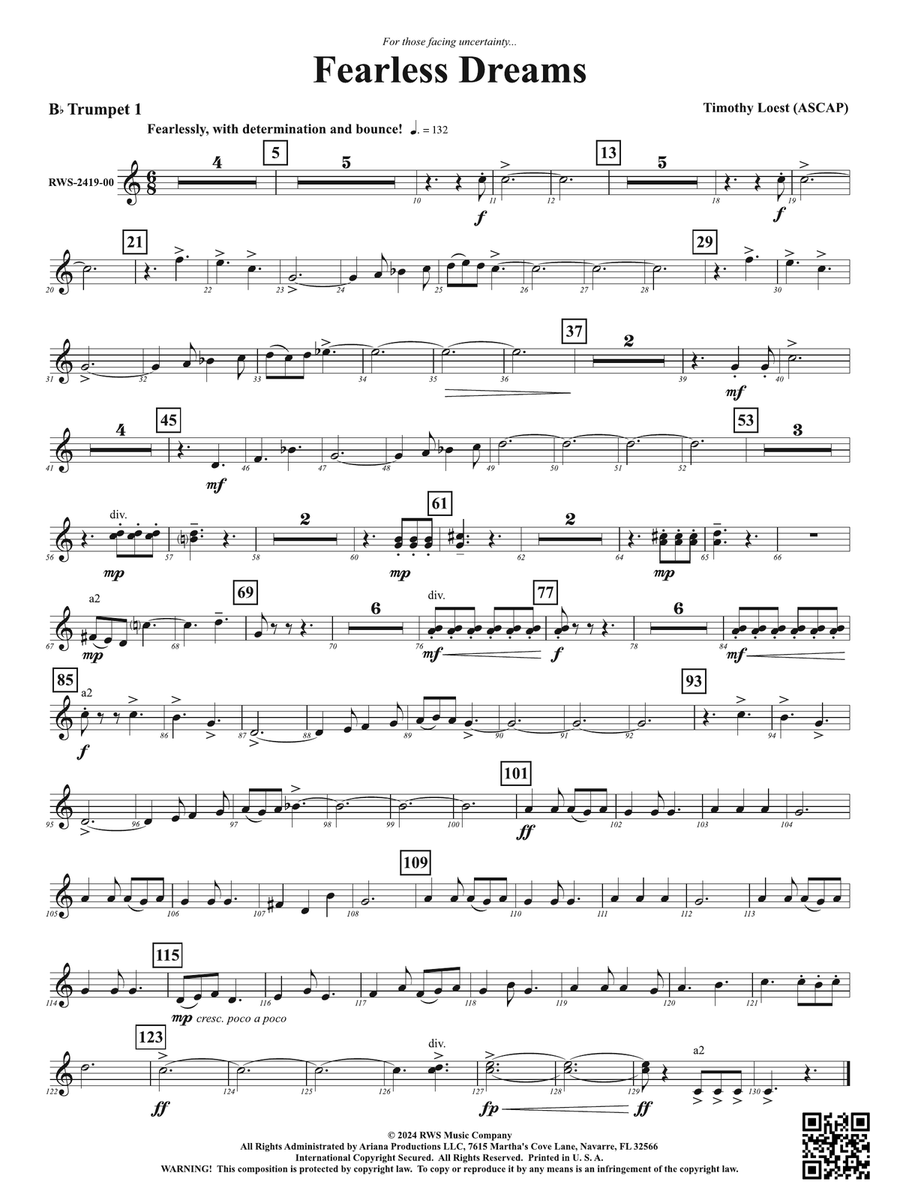 Fearless Dreams: 1st B-flat Trumpet B-Flat Trumpet scores gallery preview page 1