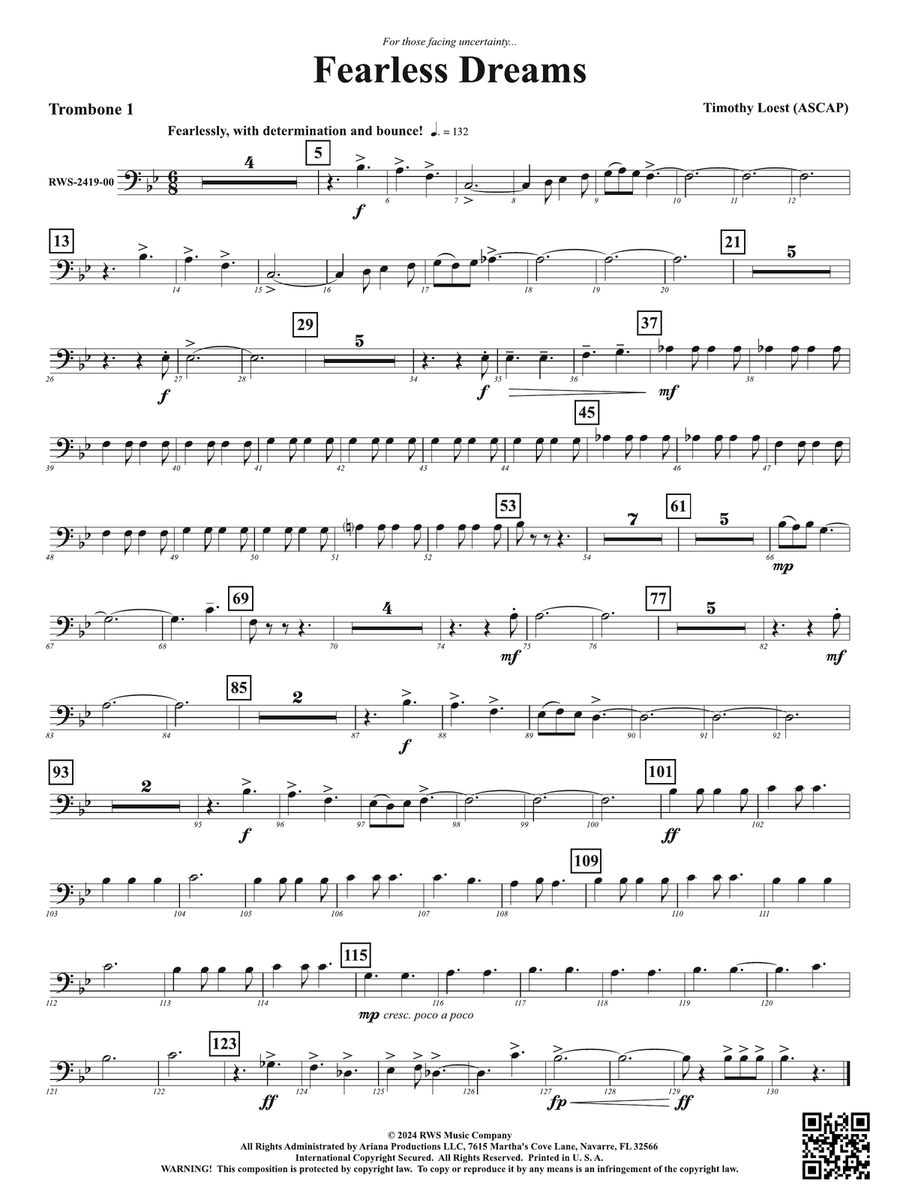 Fearless Dreams: 1st Trombone Trombone scores gallery preview page 1