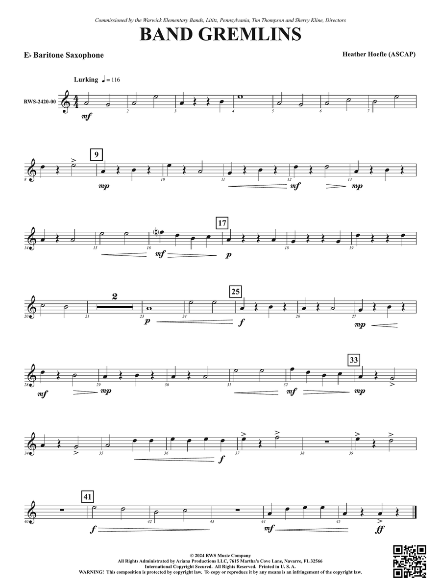 Band Gremlins: E-flat Baritone Saxophone Baritone Saxophone scores gallery preview page 1