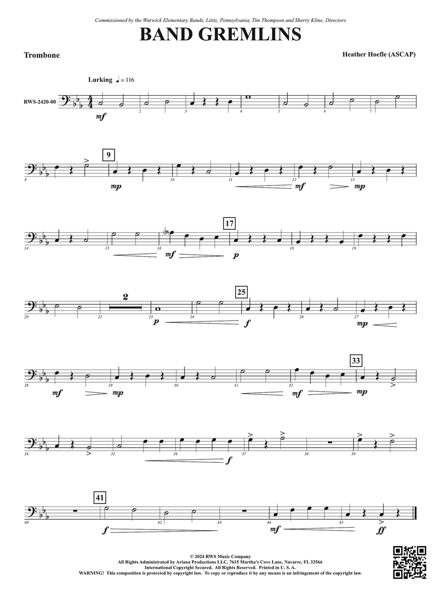 Band Gremlins: 1st Trombone Trombone scores gallery preview page 1