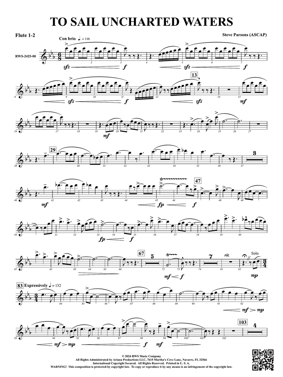 To Sail Uncharted Waters: 1st & 2nd Flute Flute scores gallery preview page 1