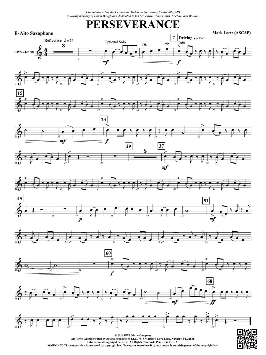Perseverance: 1st E-flat Alto Saxophone Alto Saxophone scores gallery preview page 1