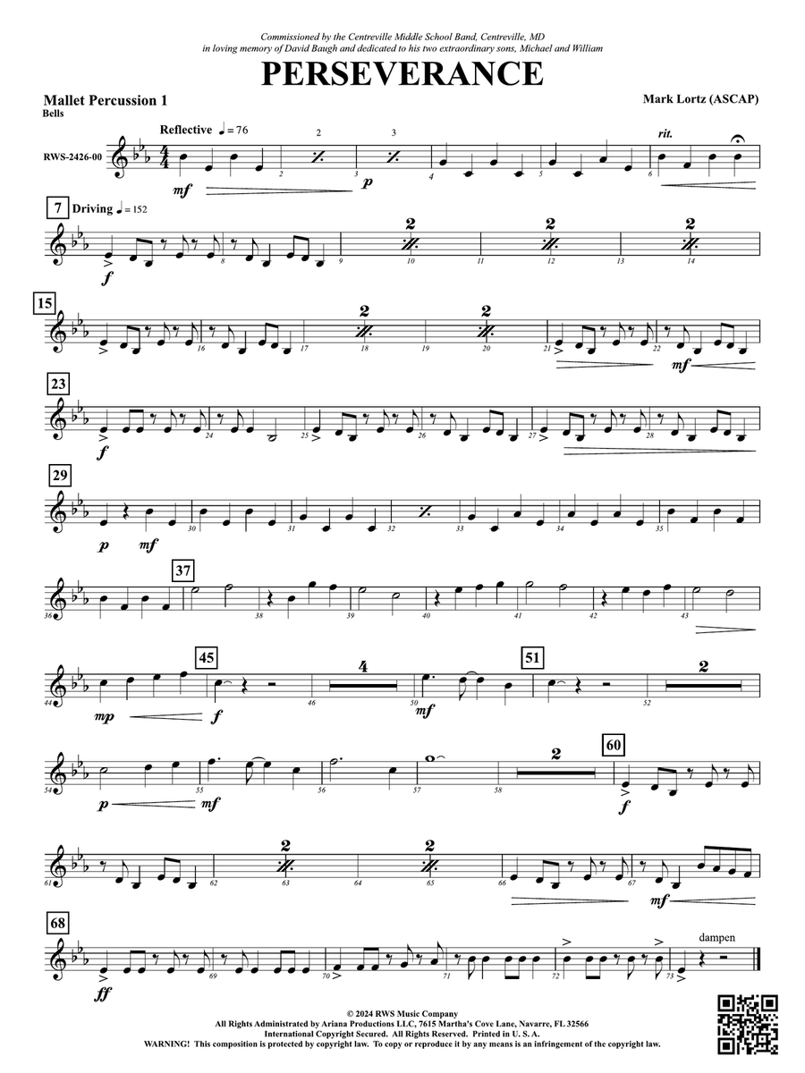 Perseverance: 1st Mallet Percussion Percussion scores gallery preview page 1