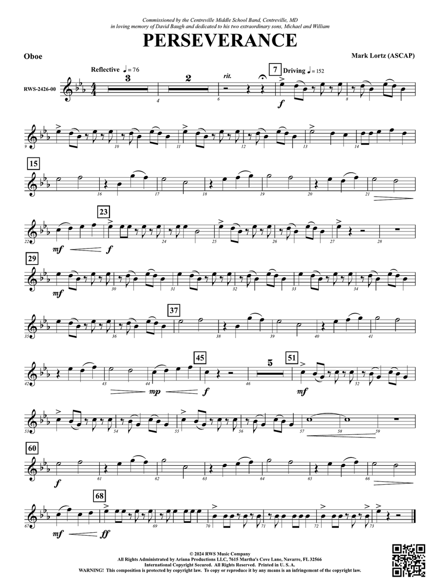 Perseverance: Oboe Perseverance: Oboe Oboe scores gallery preview page 1