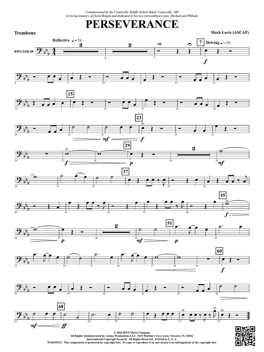 Perseverance: 1st Trombone Trombone scores gallery preview page 1