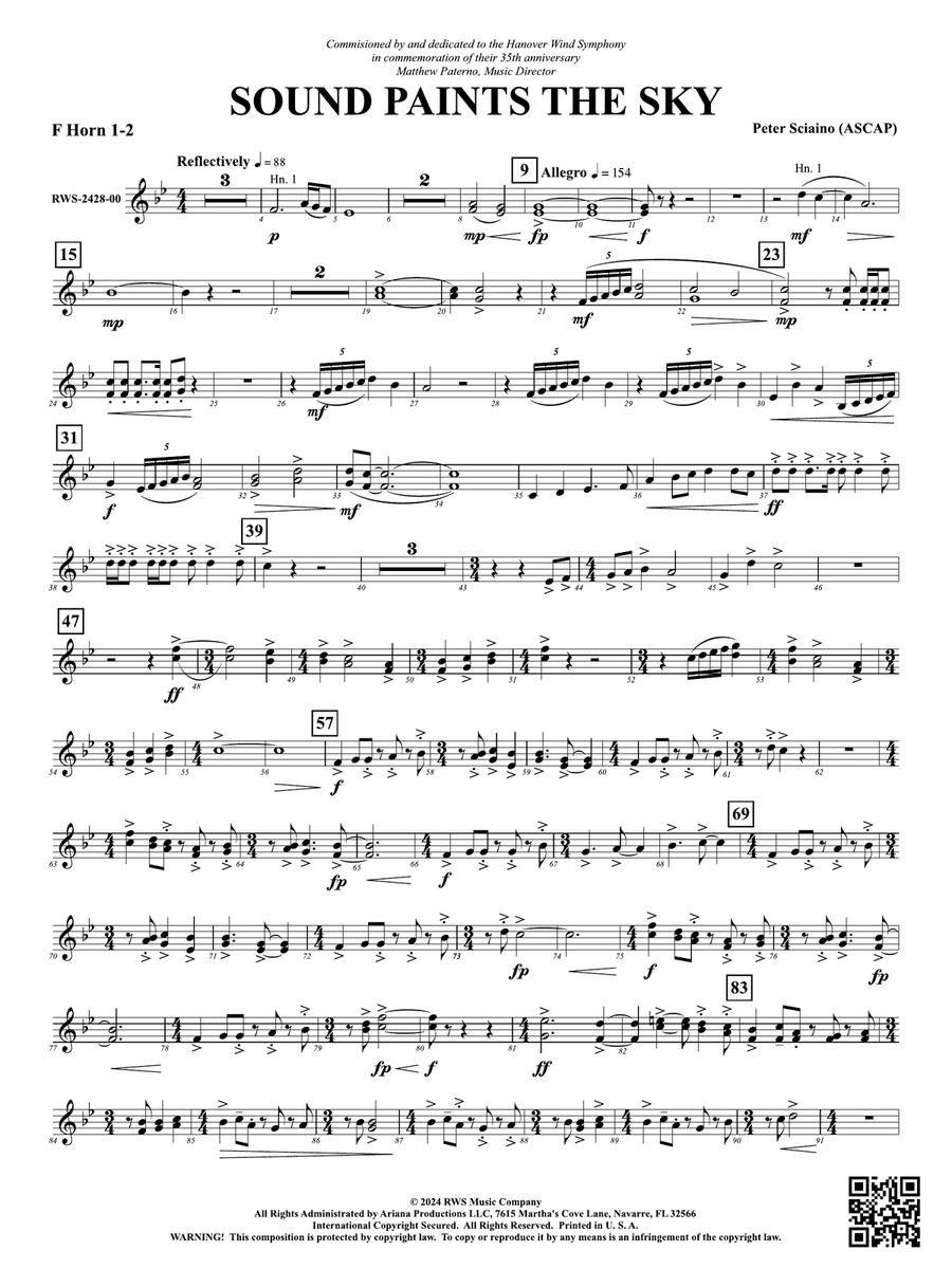 Sound Paints the Sky: 1st & 2nd F Horns Horn scores gallery preview page 1