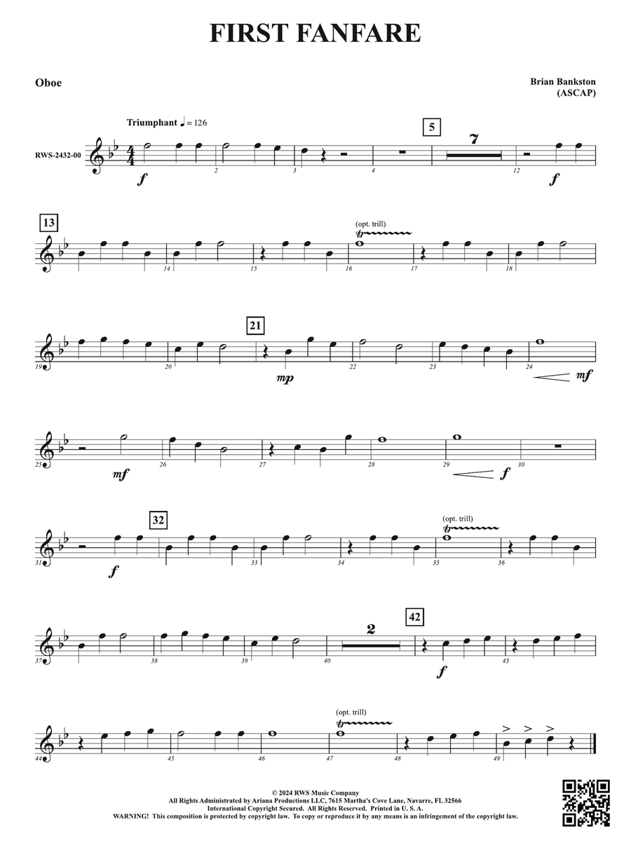 First Fanfare: Oboe First Fanfare: Oboe Oboe scores gallery preview page 1
