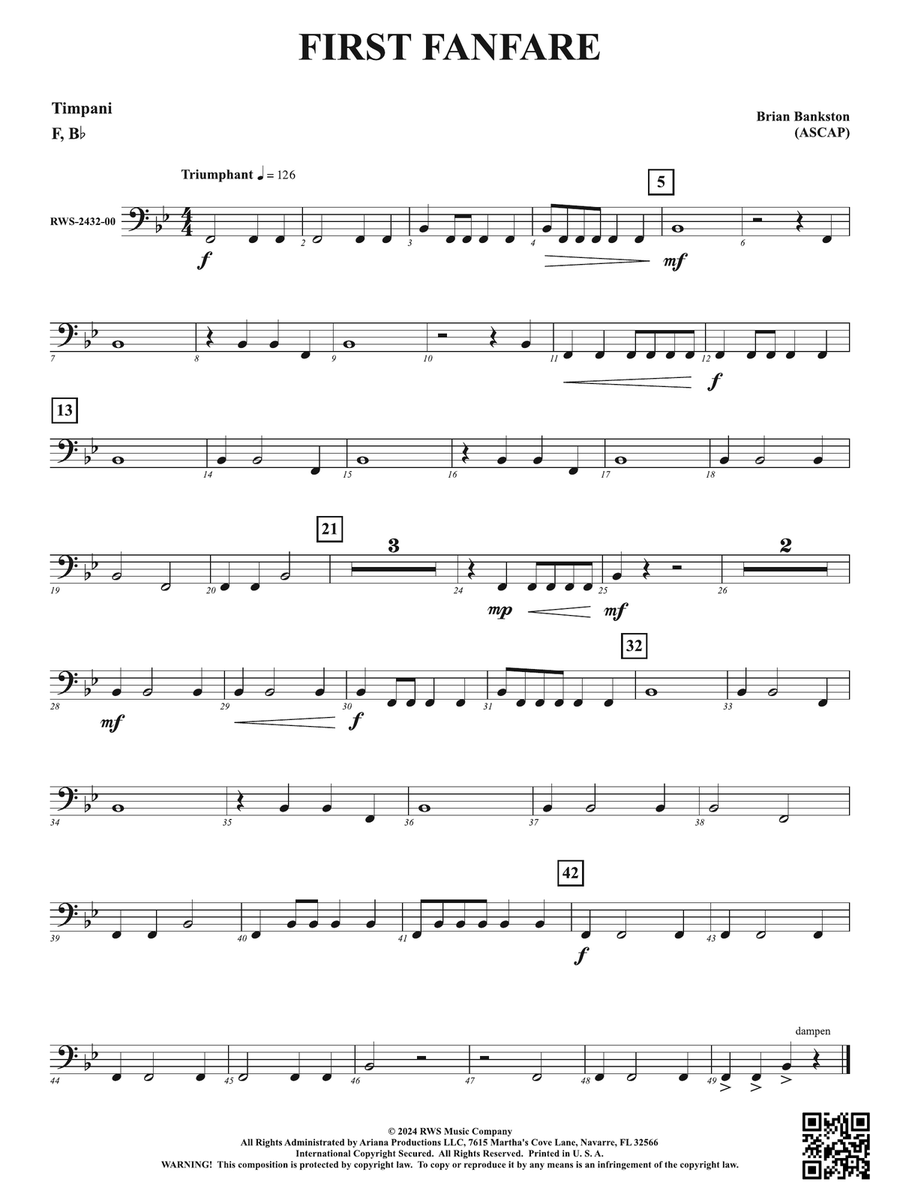 First Fanfare: Timpani First Fanfare: Timpani Percussion scores gallery preview page 1