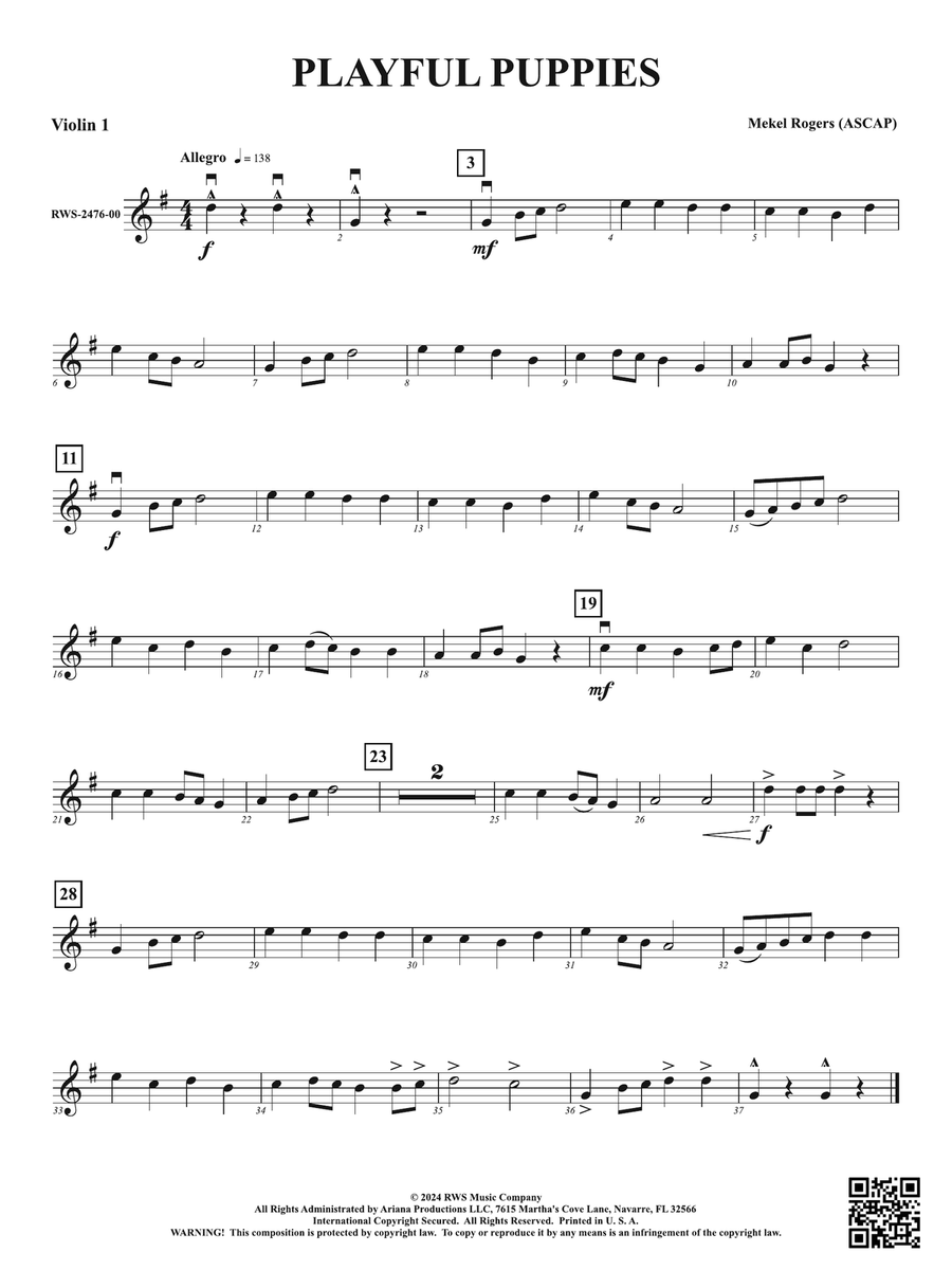 Playful Puppies: 1st Violin Violin scores gallery preview page 1