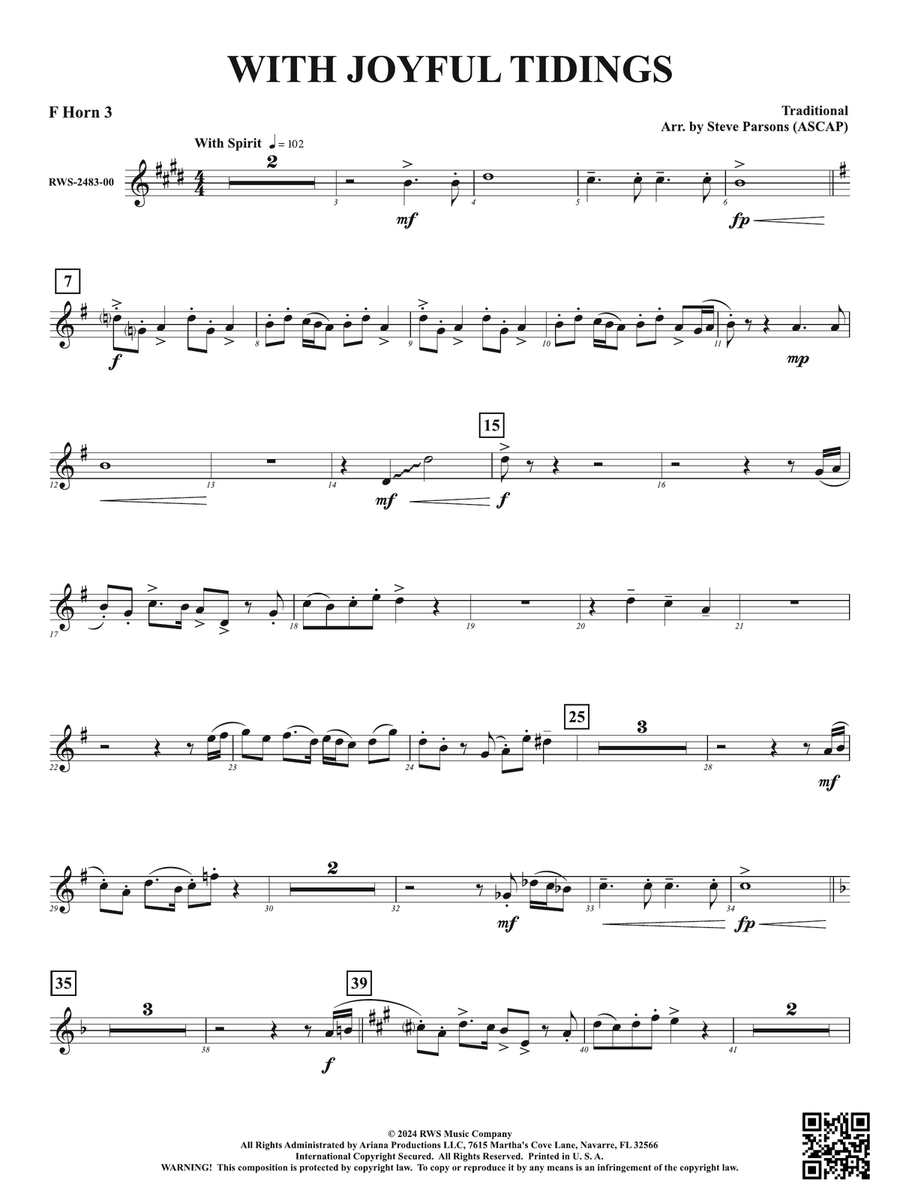 With Joyful Tidings: 3rd F Horn Horn scores gallery preview page 1