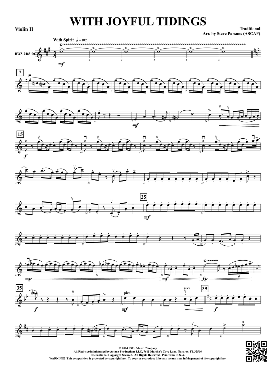 With Joyful Tidings: 2nd Violin Violin scores gallery preview page 1