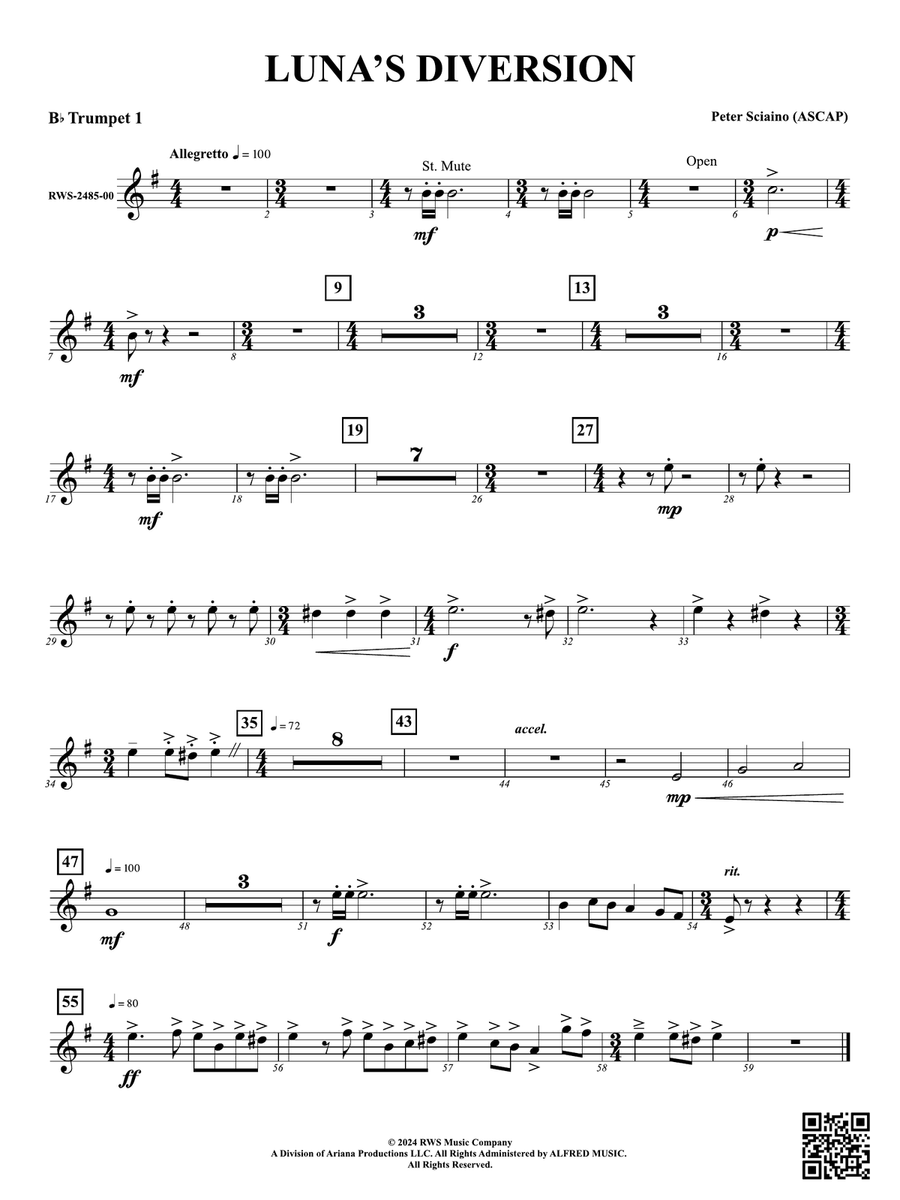Luna's Diversion: 1st B-flat Trumpet B-Flat Trumpet scores gallery preview page 1