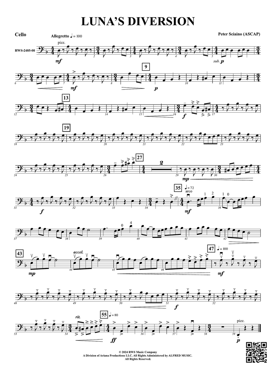 Luna's Diversion: Cello Luna's Diversion: Cello Part scores gallery preview page 1