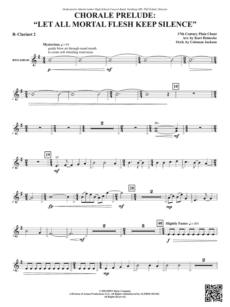 Chorale Prelude: Let All Mortal Flesh Keep Silence: 2nd B-flat Clarinet B-Flat Clarinet scores gallery preview page 1