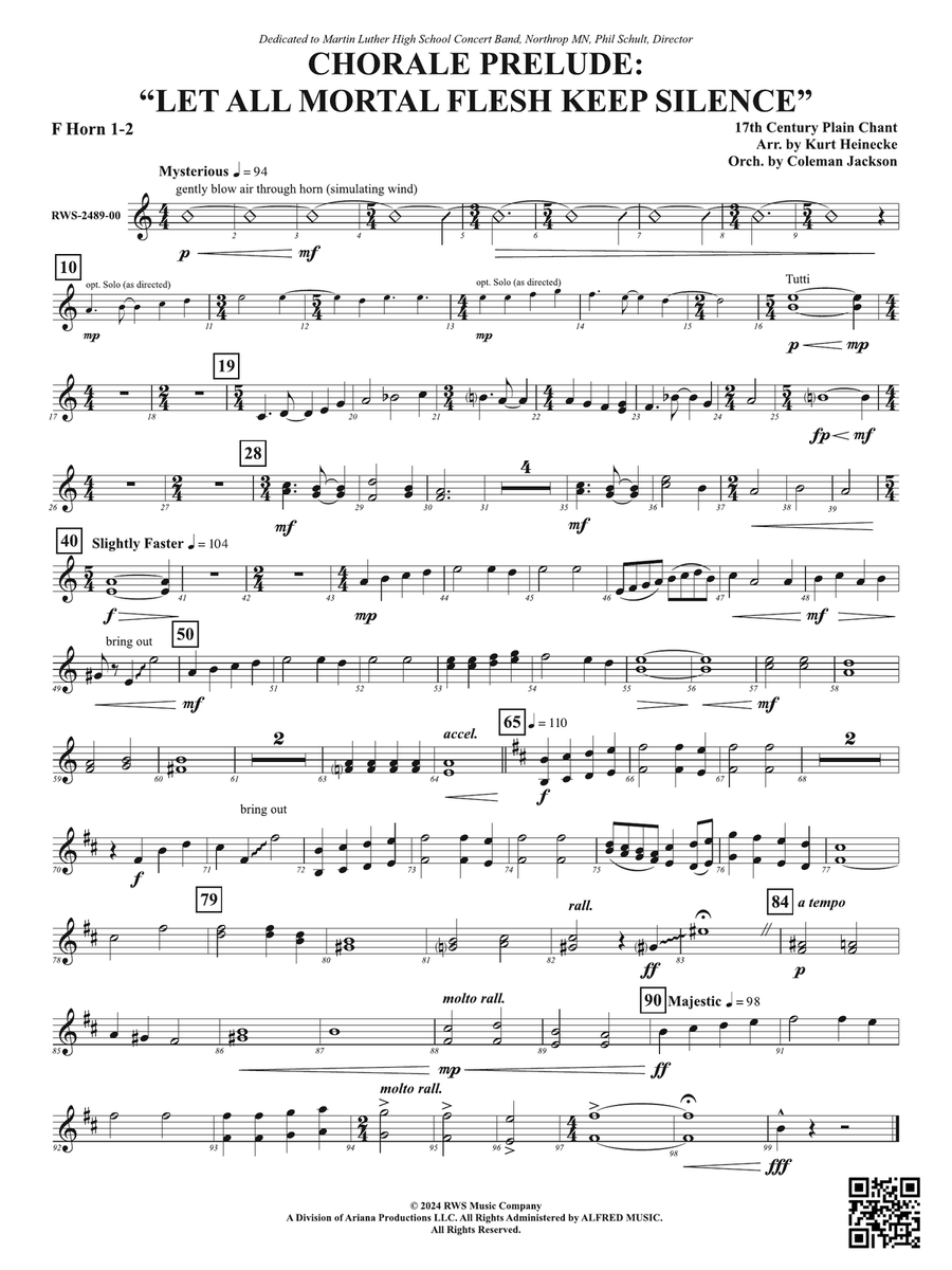 Chorale Prelude: Let All Mortal Flesh Keep Silence: 1st & 2nd F Horns Part scores gallery preview page 1