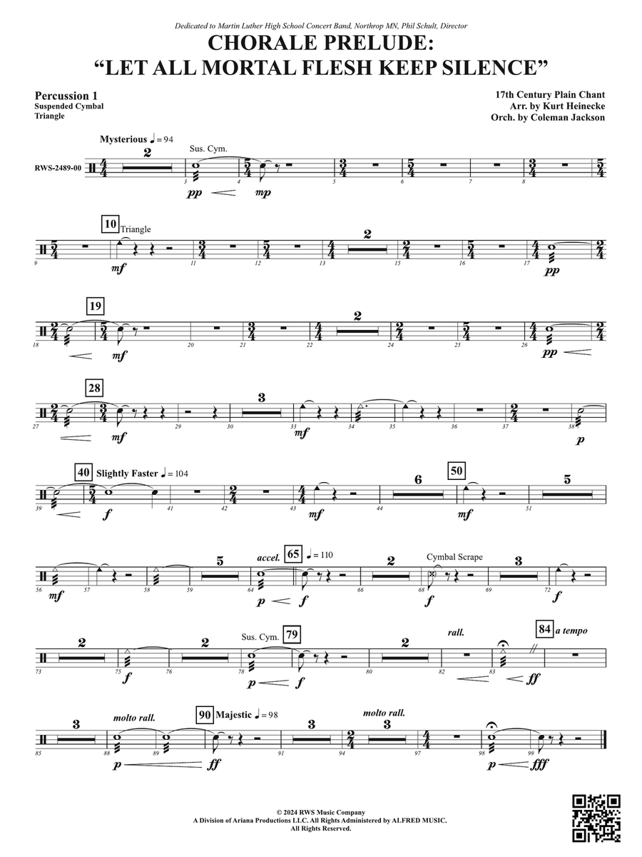 Chorale Prelude: Let All Mortal Flesh Keep Silence: 1st Percussion Part scores gallery preview page 1