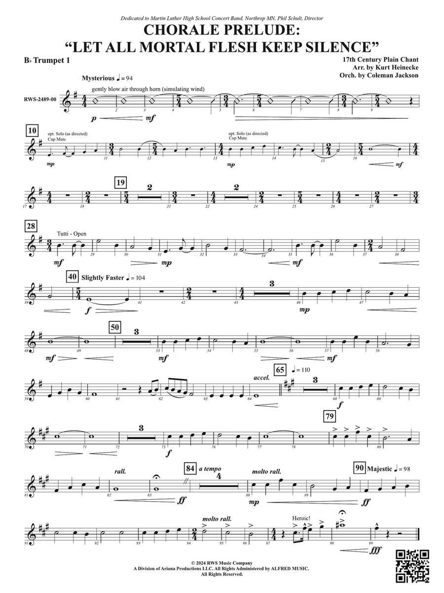 Chorale Prelude: Let All Mortal Flesh Keep Silence: 1st B-flat Trumpet B-Flat Trumpet scores gallery preview page 1