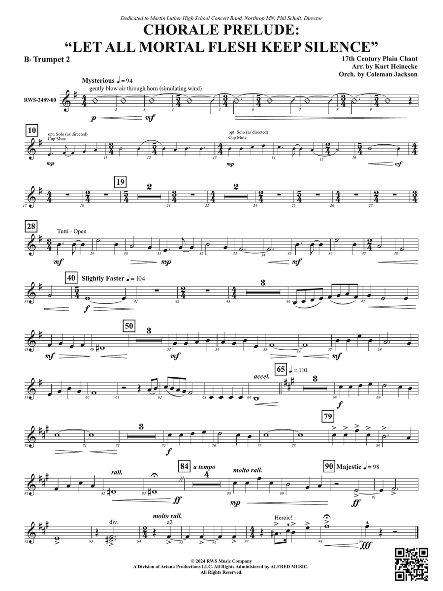 Chorale Prelude: Let All Mortal Flesh Keep Silence: 2nd B-flat Trumpet B-Flat Trumpet scores gallery preview page 1