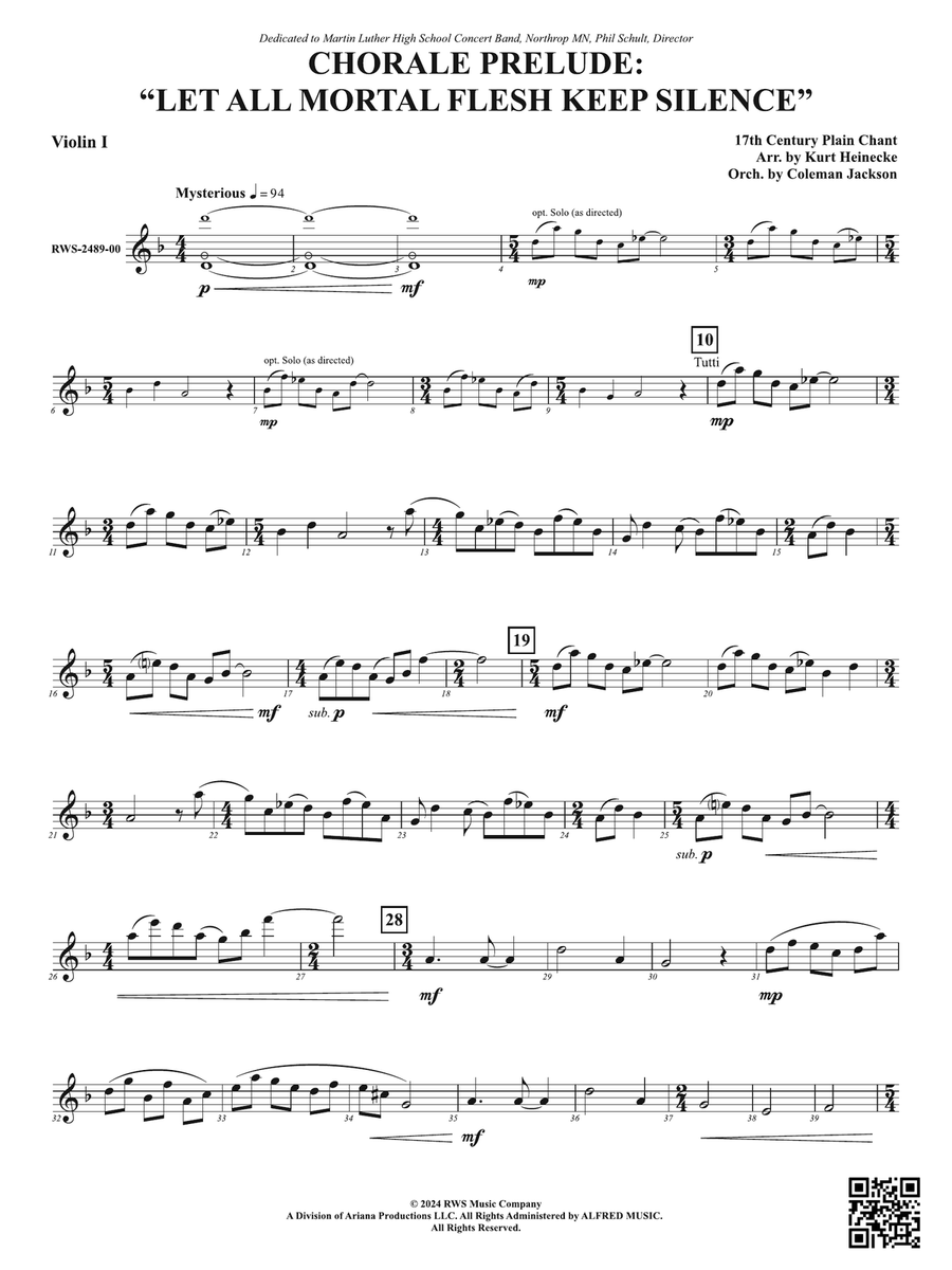 Chorale Prelude: Let All Mortal Flesh Keep Silence: 1st Violin Violin scores gallery preview page 1