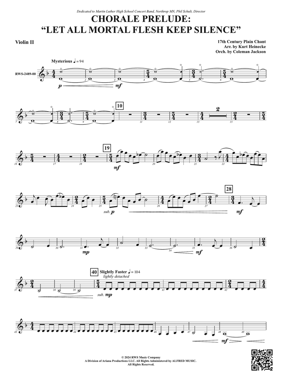 Chorale Prelude: Let All Mortal Flesh Keep Silence: 2nd Violin Violin scores gallery preview page 1