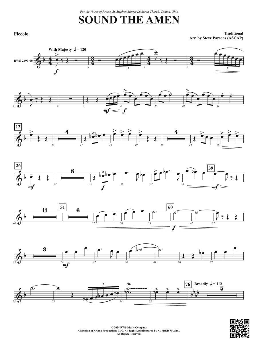 Sound the Amen: Piccolo Sound the Amen: Piccolo Piccolo scores gallery preview page 1