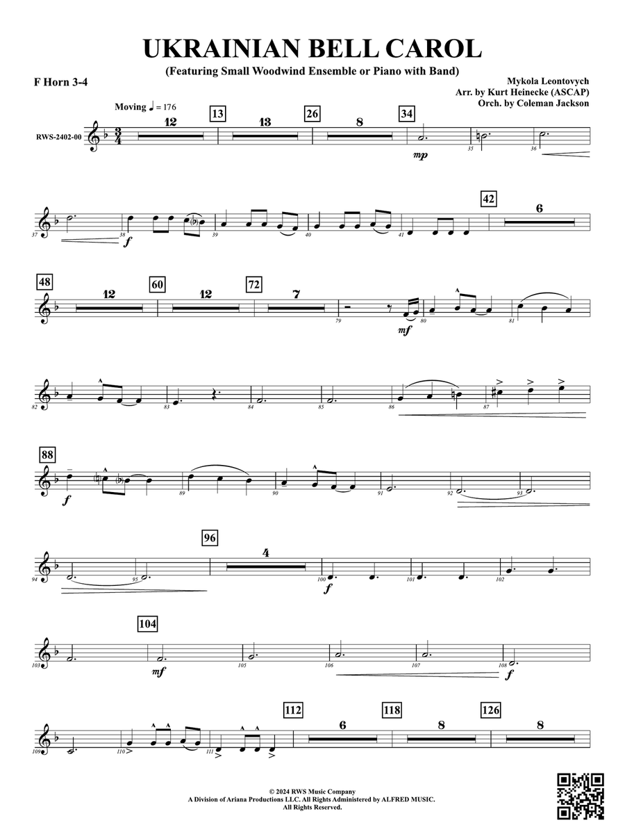 Ukrainian Bell Carol (Featuring a Small Woodwind Ensemble or Piano with Band): 3rd & 4th F Horns Woodwind Ensemble scores gallery preview page 1