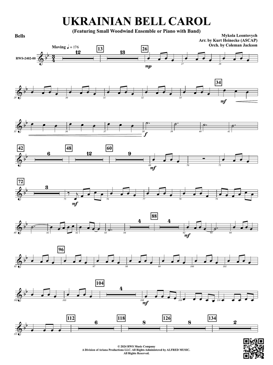 Ukrainian Bell Carol (Featuring a Small Woodwind Ensemble or Piano with Band): Bells Woodwind Ensemble scores gallery preview page 1