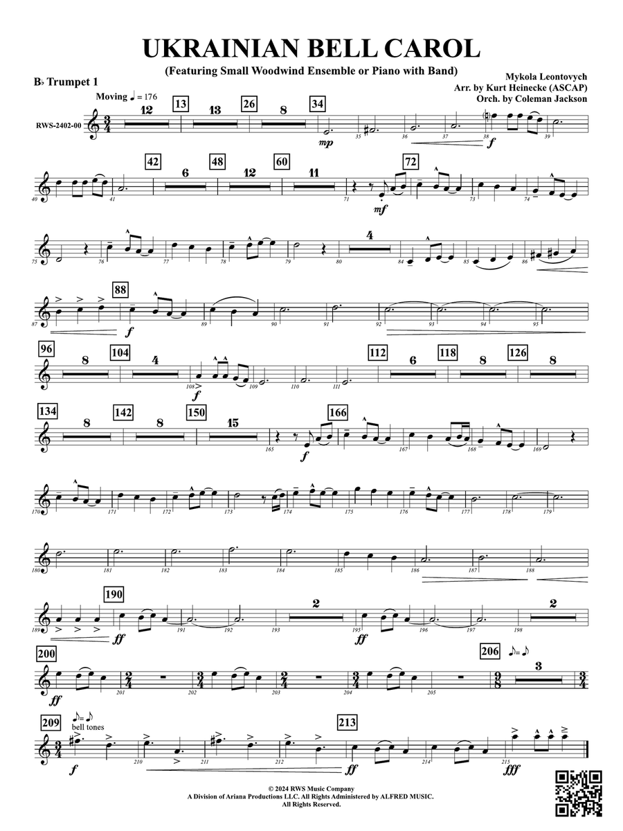 Ukrainian Bell Carol (Featuring a Small Woodwind Ensemble or Piano with Band): 1st B-flat Trumpet Woodwind Ensemble scores gallery preview page 1