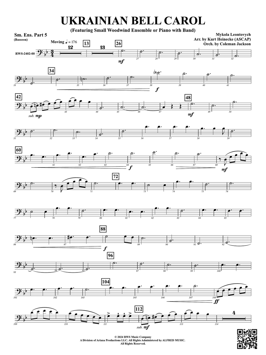 Ukrainian Bell Carol (Featuring a Small Woodwind Ensemble or Piano with Band): Small Ensemble - Part 5 (Bassoon) Woodwind Ensemble scores gallery preview page 1